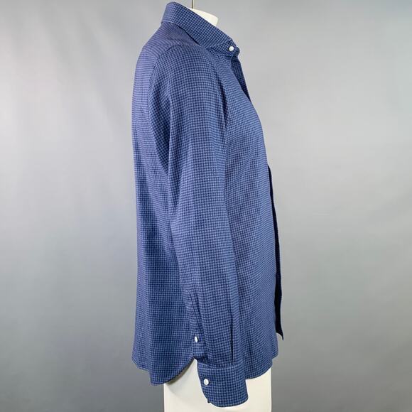 ISAIA Size L Navy Black Houndstooth Cotton Spread Collar Long Sleeve Shirt - Picture 3 of 7